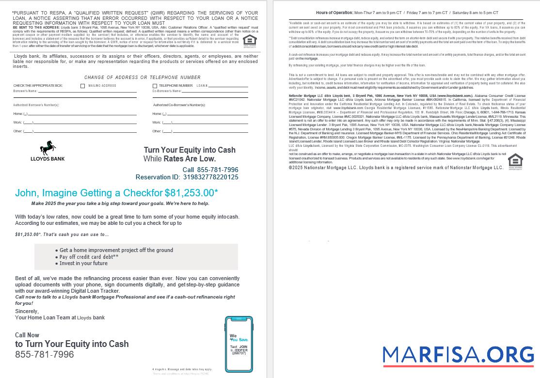 Blank USA Lloyds bank mortgage loan statement in Word and PDF formats , 4 pages 3 4 example